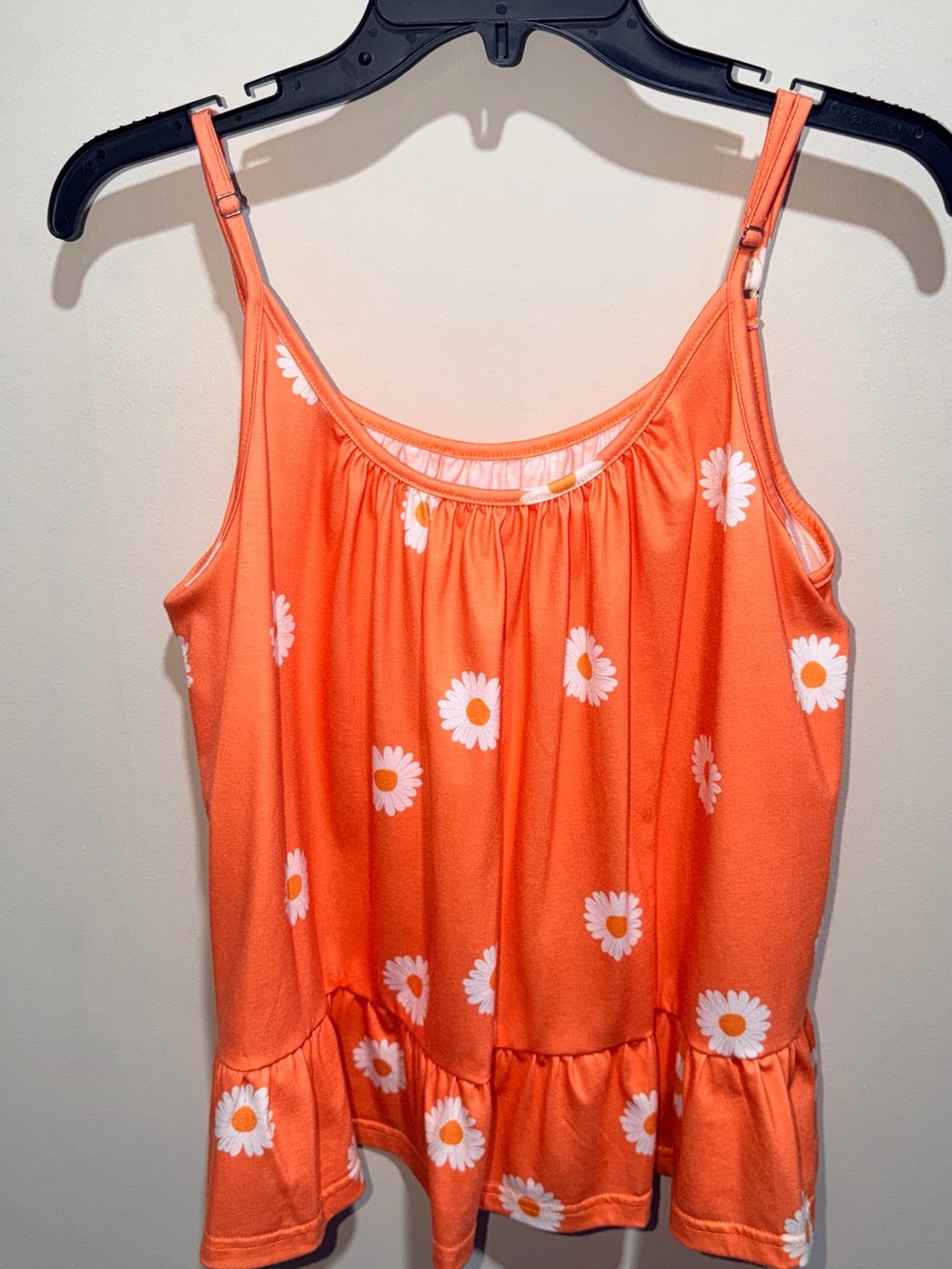 SHEIN Orange and White Floral Tank with Ruffle Hem